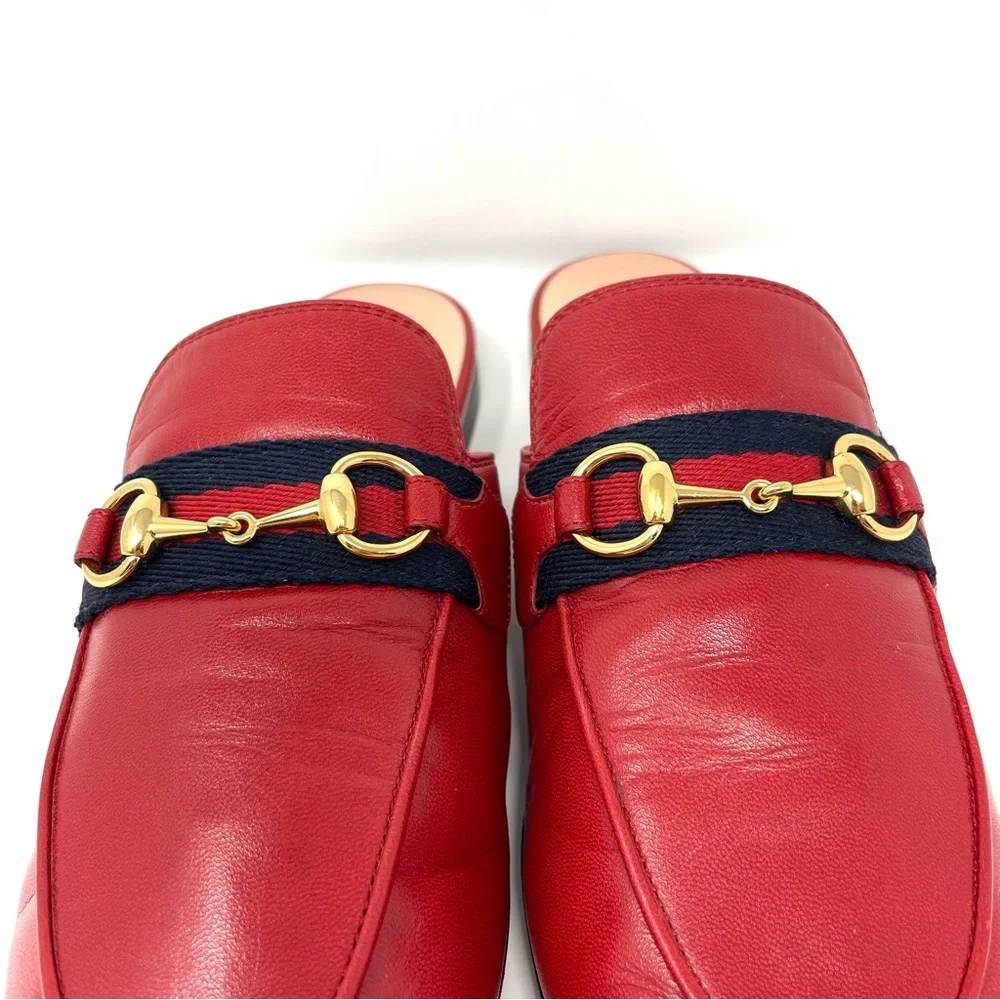 Gucci Princetown Mules in Hibiscus Red with Web Stripe Size 36.5 Size 6.5 - Picture 8 of 16